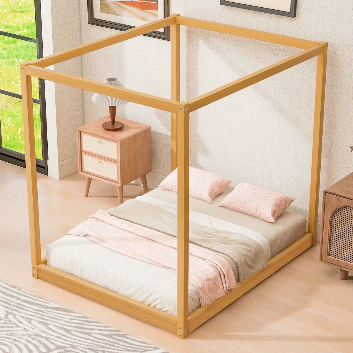 Canopy Platform Bed | Solid Pine Wood | Airflow Slats