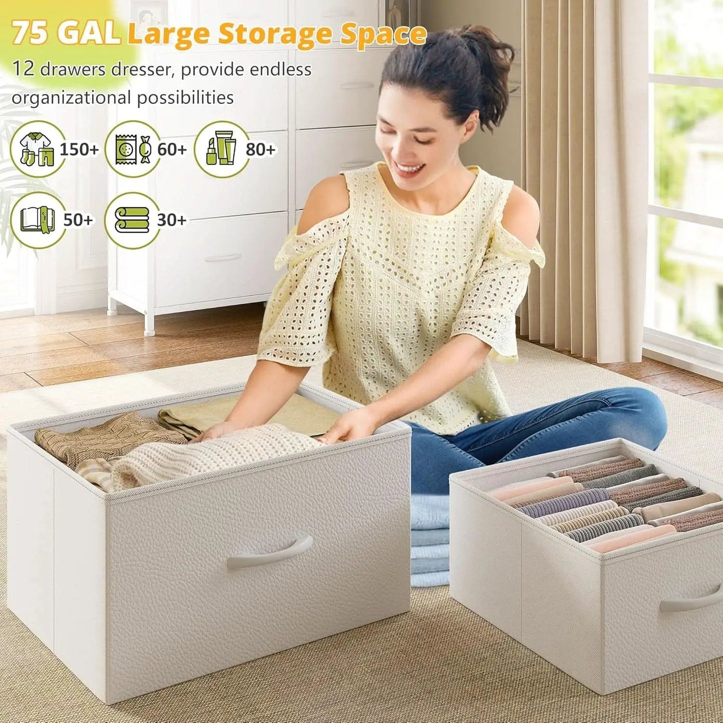 White Bedroom Dresser With LED Lights And 12 Deep Drawers from PriceLows™