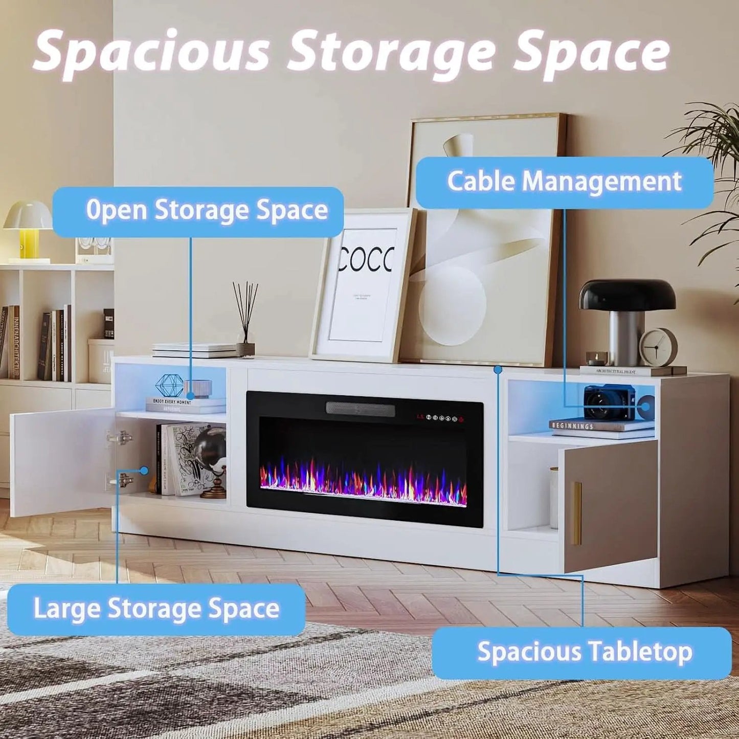 80 Inch Electric Fireplace TV Stand With LED Lights from PriceLows™