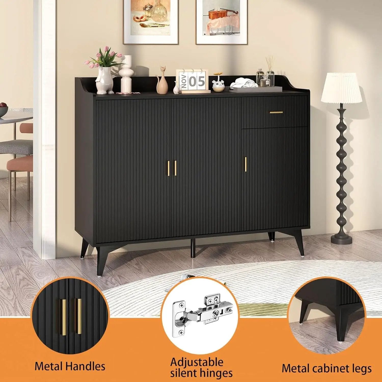 Black 47In Sideboard Cabinet For Dining Room Storage from PriceLows™