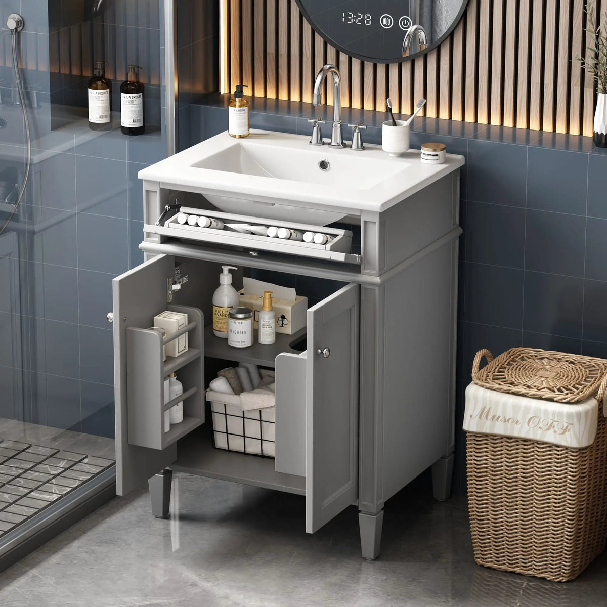 24 Inch Bathroom Vanity | 2 Doors | Tip Out Drawer | Soft Closing Hinges