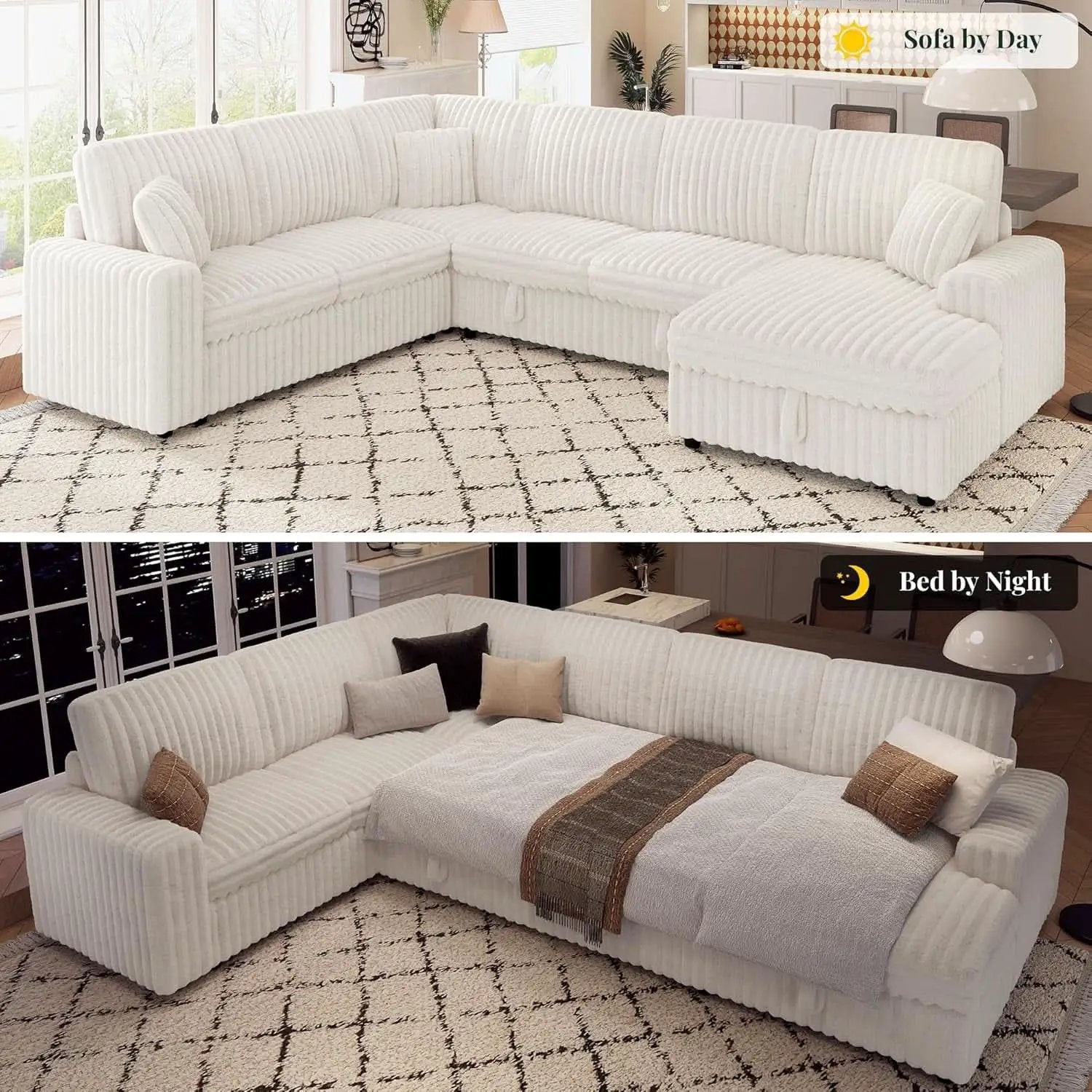 One Hundred Thirty Inch Sleeper Sofa With White Faux Fur from PriceLows™
