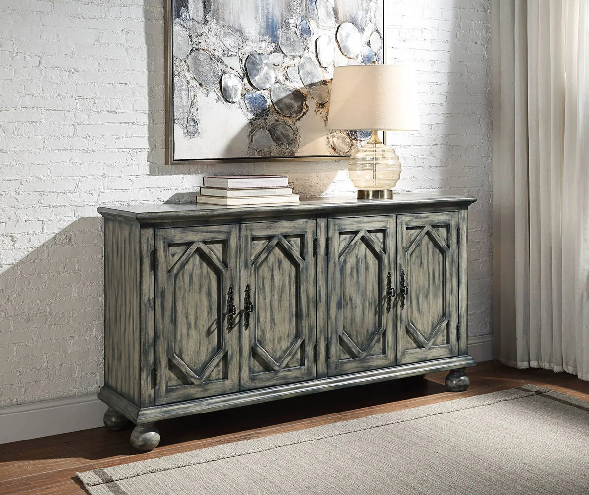 Pavan Console Cabinet | Patterned Front Doors | Rectangular Design | Gray