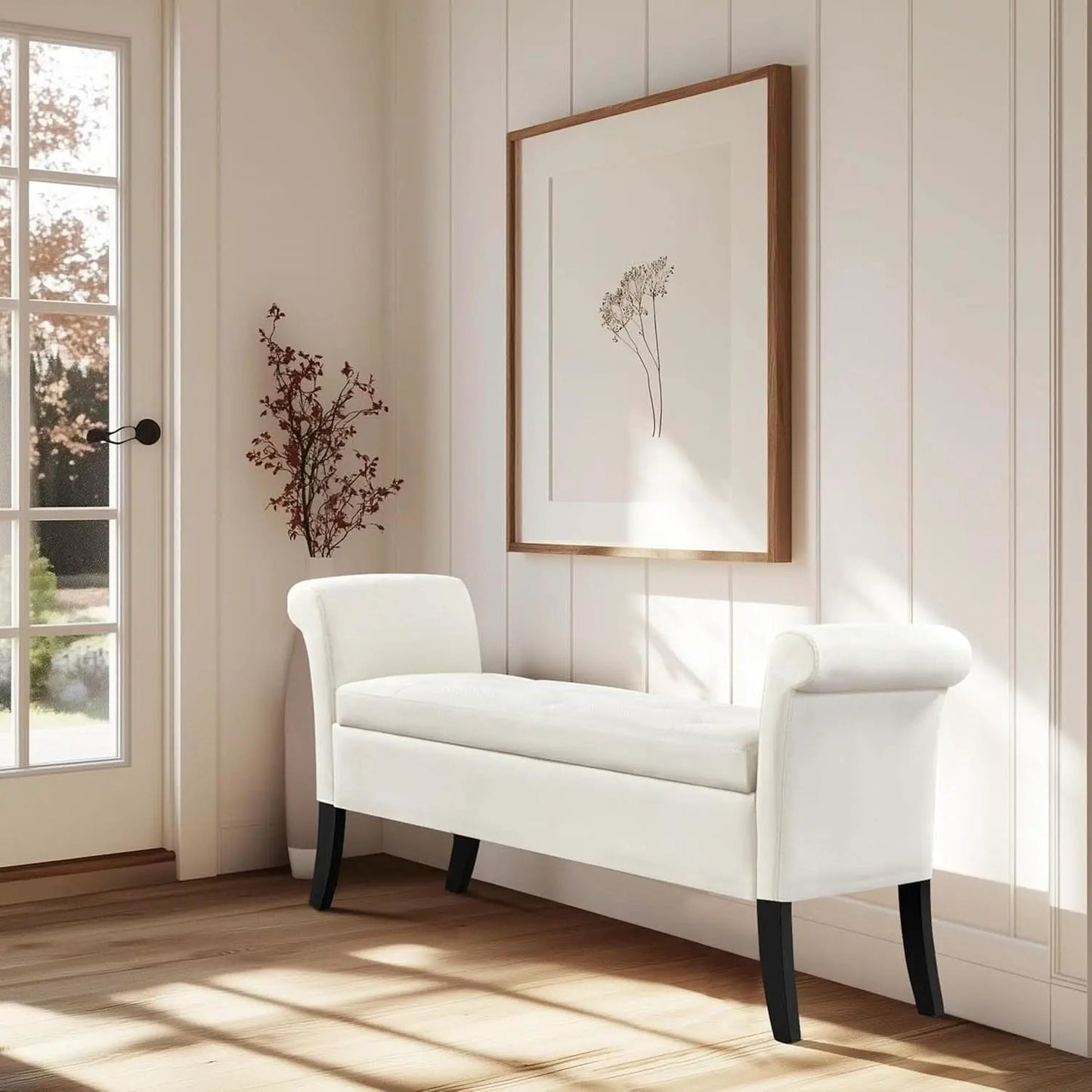 Fifty TwoInches Durable White Upholstered Storage Ottoman Bench from PriceLows™