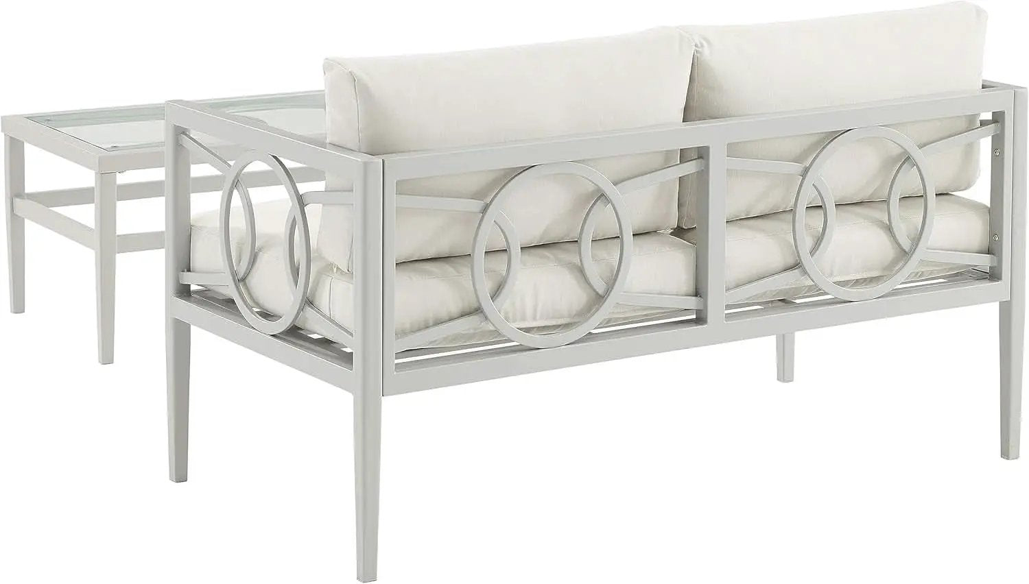 2 Piece Outdoor Coffee Table And Loveseat Set Gray Frame Creme Cushions from PriceLows™