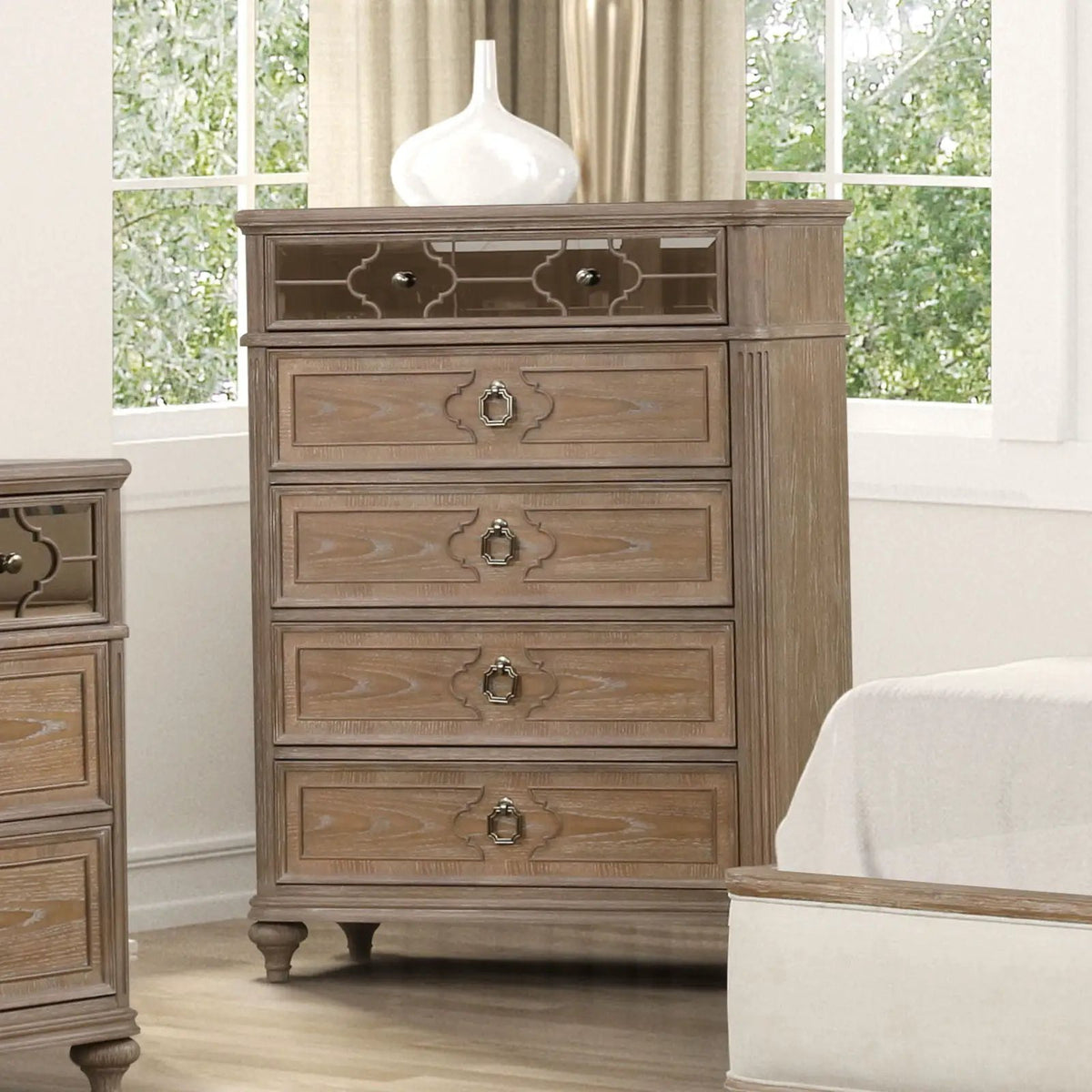 Accent Chest | Rustic Oak Finish | Back Dovetail Drawers | Solid Wood Construction