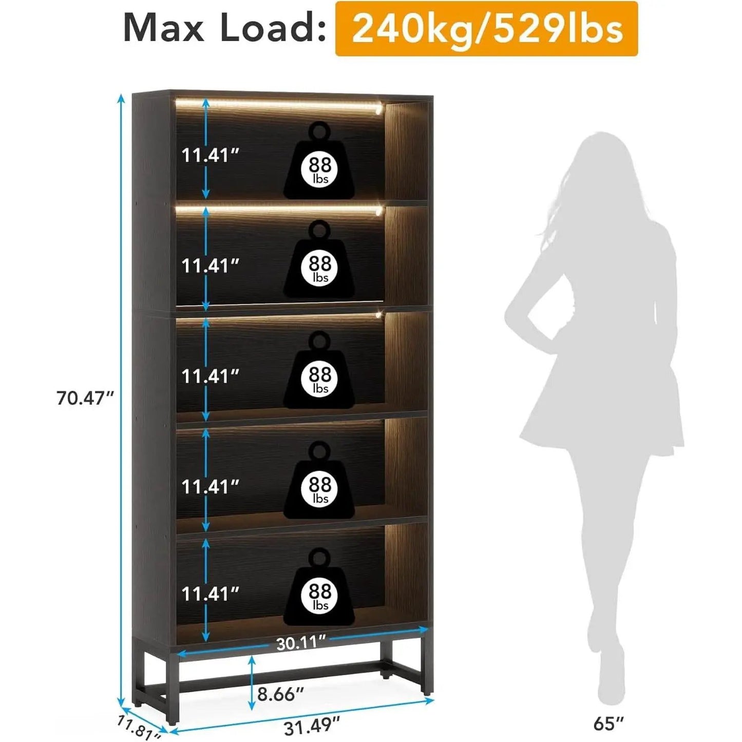 Tall Bookcase 70.8 Inch Led Lights For Living Room from PriceLows™