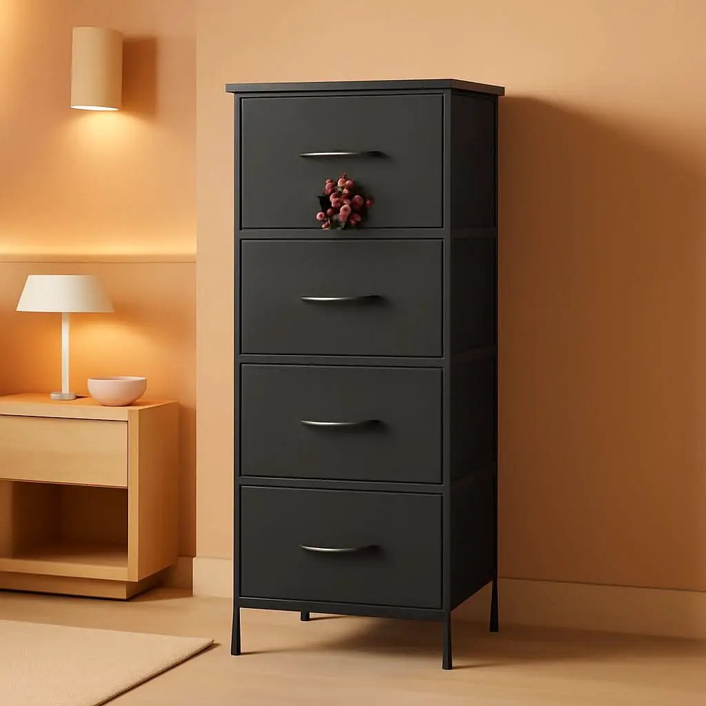 Fabric Dresser 5 Drawer Tall Storage Charcoal Black from PriceLows™