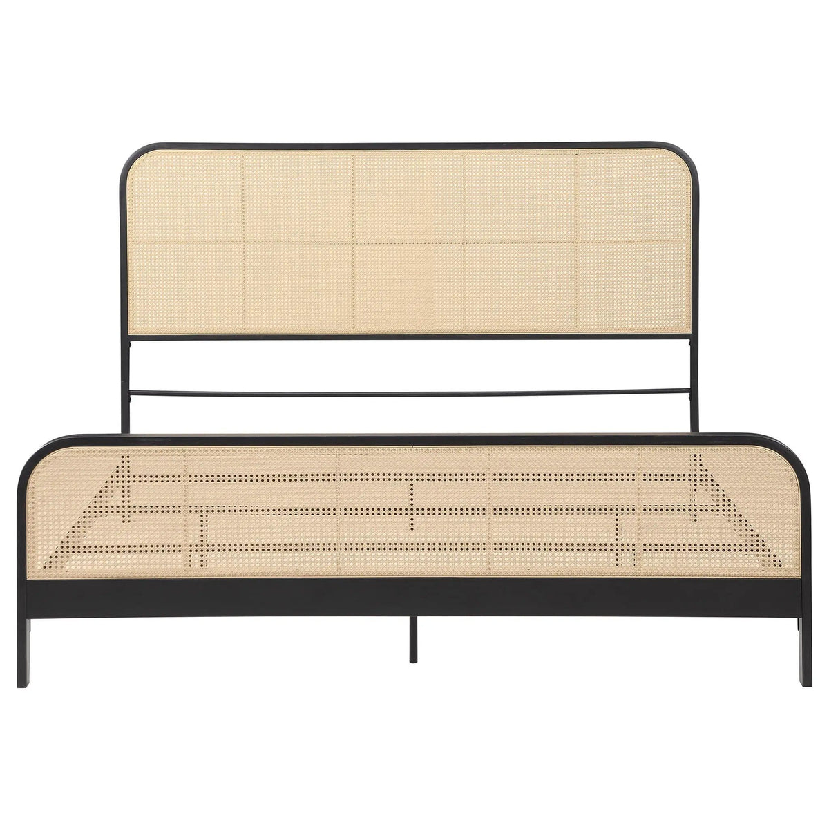 Lanewood Open Cane Webbing Metal Eastern King Bed | 78 x 84.5 x 52 in | Rattan & Metal | Black