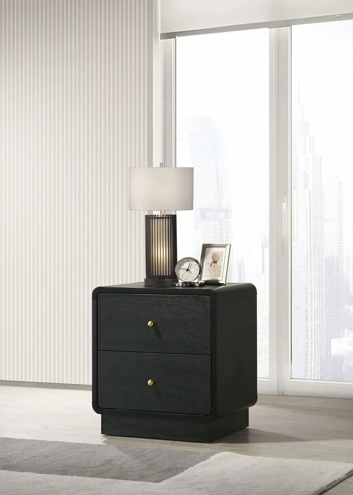 Cavelle 2-drawer Nightstand Bedside Table | 21.75 x 16.75 x 23.5 in | Metal & Brass | Black