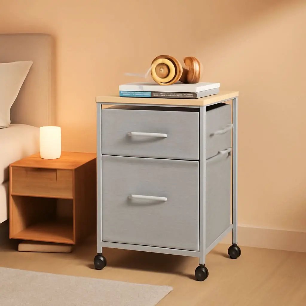 2 Drawer Mobile File Cabinet Rolling Printer Stand With Open Storage Shelf Light Grey from PriceLows™