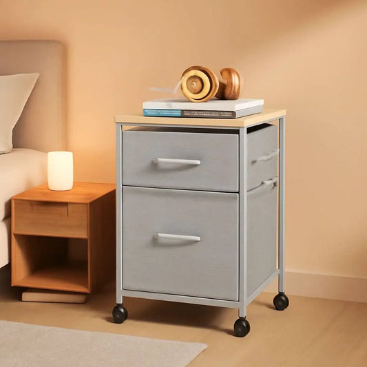 2 Drawer Mobile File Cabinet Rolling Printer Stand With Open Storage Shelf Light Grey from PriceLows™