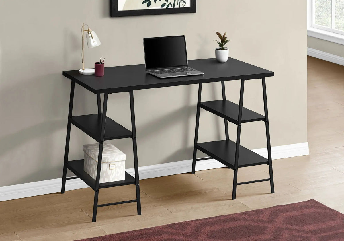 Industrial Computer Desk With Shelves | 47.25 Inch Width | 4 Open Shelves | Thick Desktop