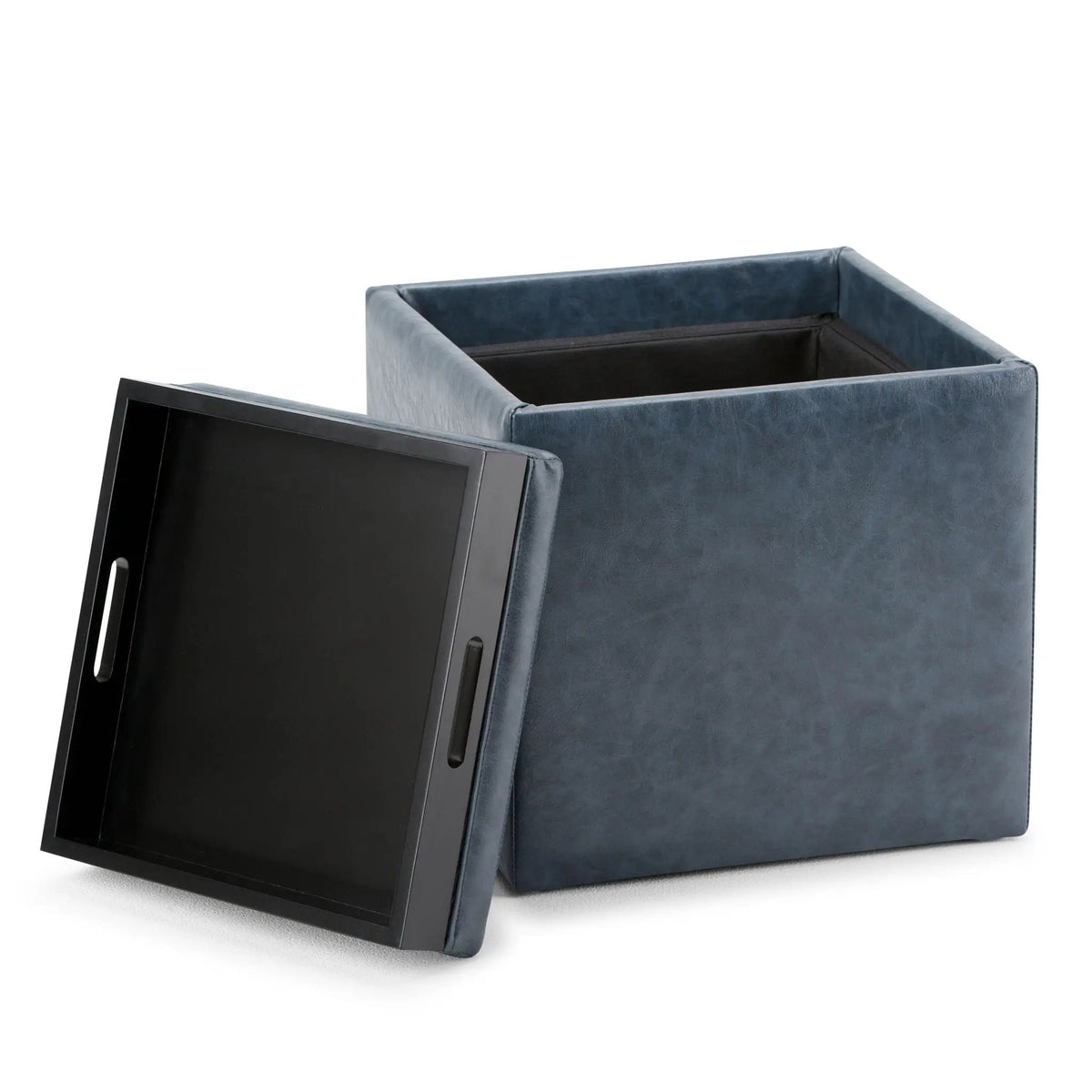 Rockwood Upholstered Cube Ottoman | Flip Over Serving Tray | Large Interior Storage | 16.9 Inch Cube