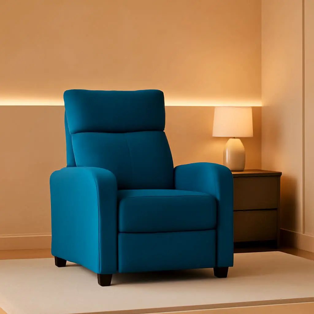 Blue Fabric Recliner Chair For Living Room Comfort from PriceLows™