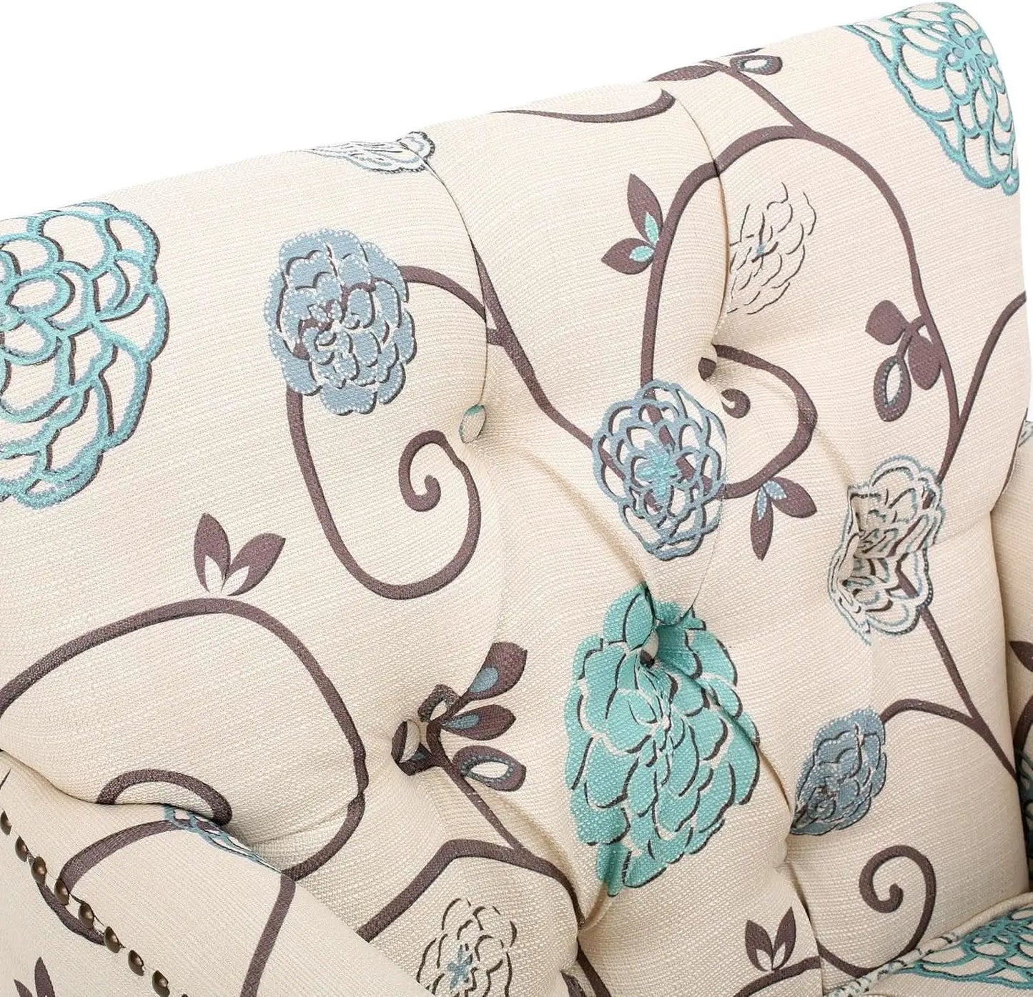 Floral Tufted Club Chair In White And Blue Polyester from PriceLows™