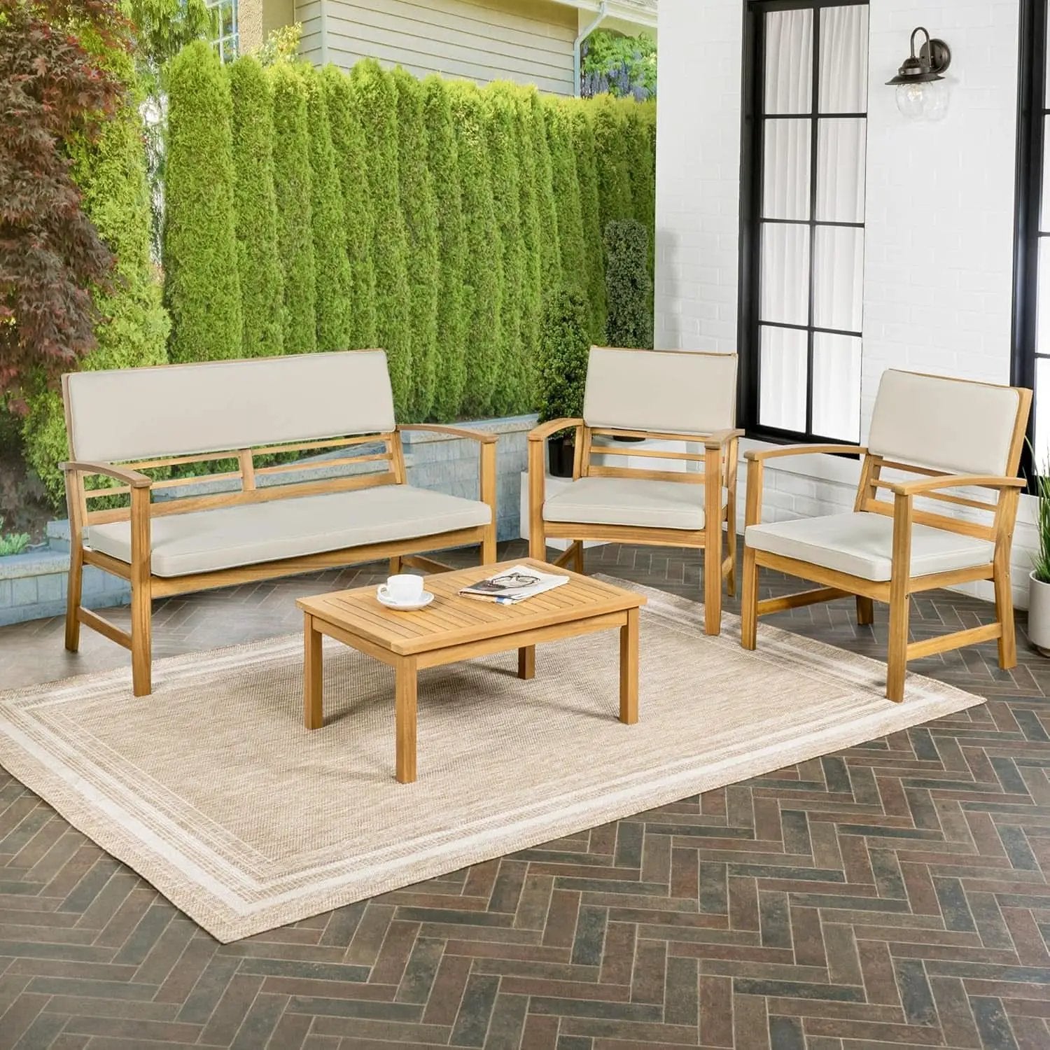 Barclay Four Piece Acacia Wood Outdoor Patio Set Teak Brown from PriceLows™