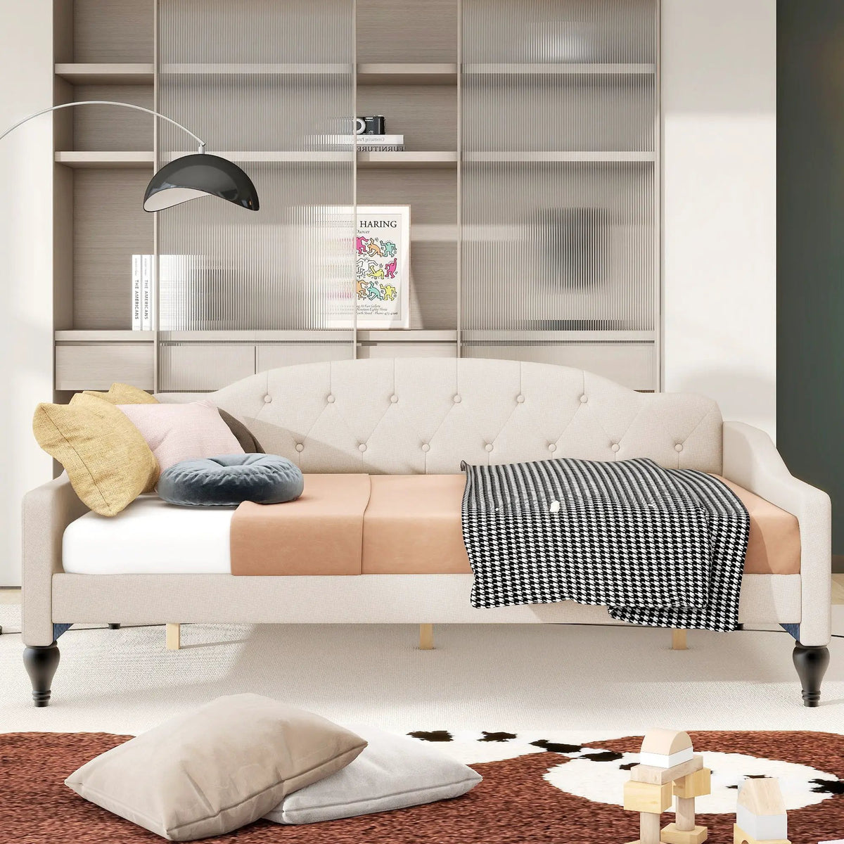 Upholstered Tufted Daybed | Full Size | Solid Wood Frame