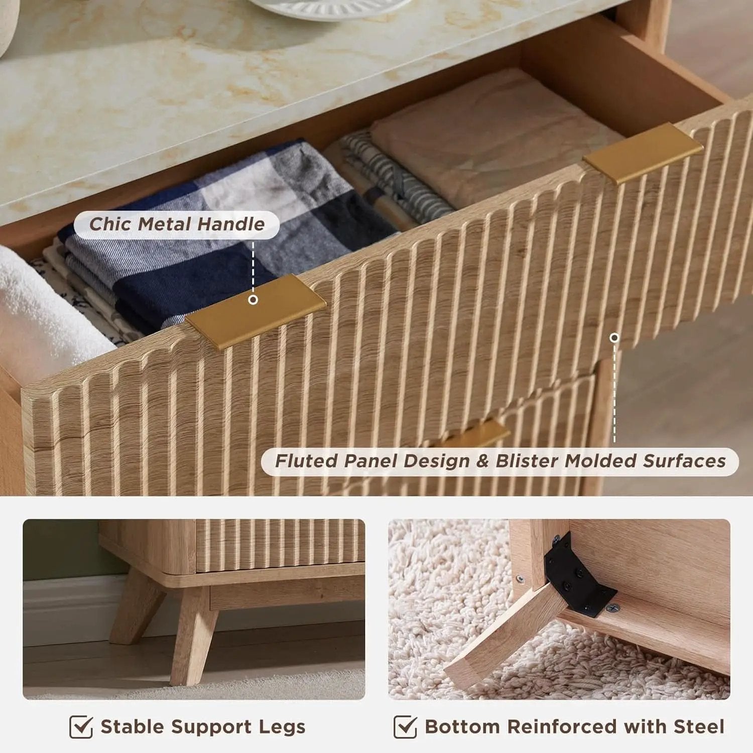 Natural Oak Dresser With Faux Marble Top Bedroom Furniture from PriceLows™