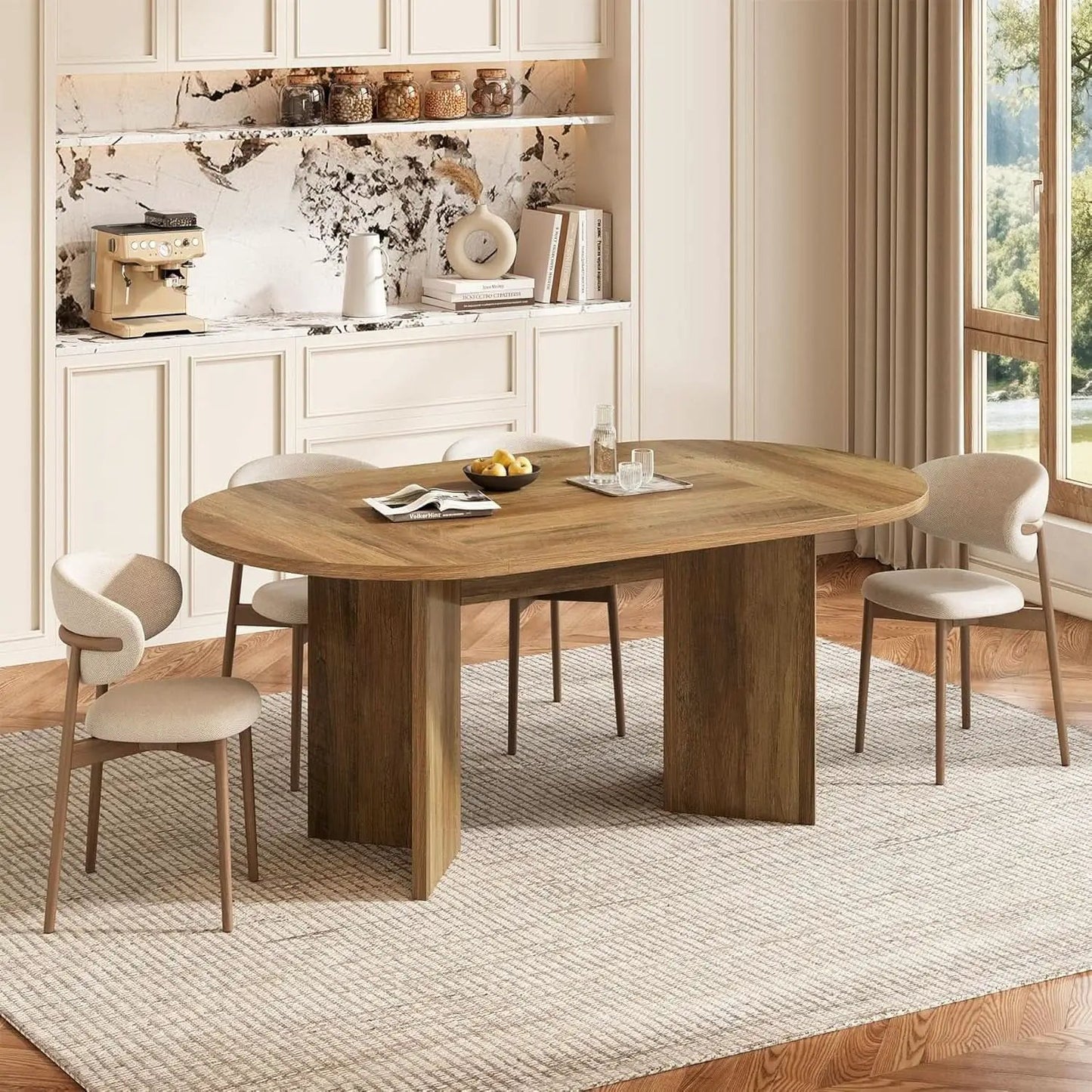 63 Inch Rustic Oval Dining Table With Metal Base Durable from PriceLows™