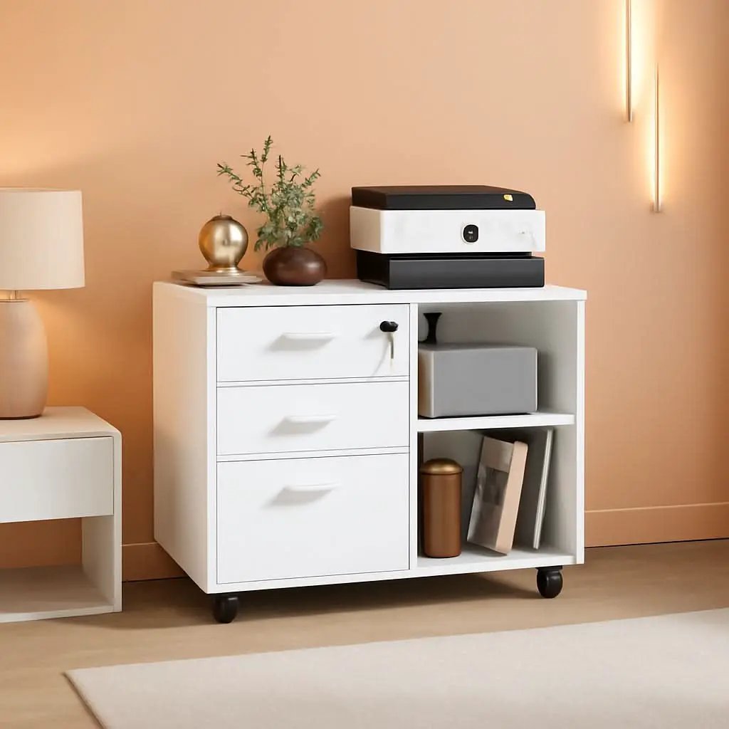 Three Drawer File Cabinet With Printer Stand Locking Wheels from PriceLows™