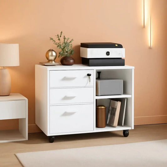 Three Drawer File Cabinet With Printer Stand Locking Wheels from PriceLows™