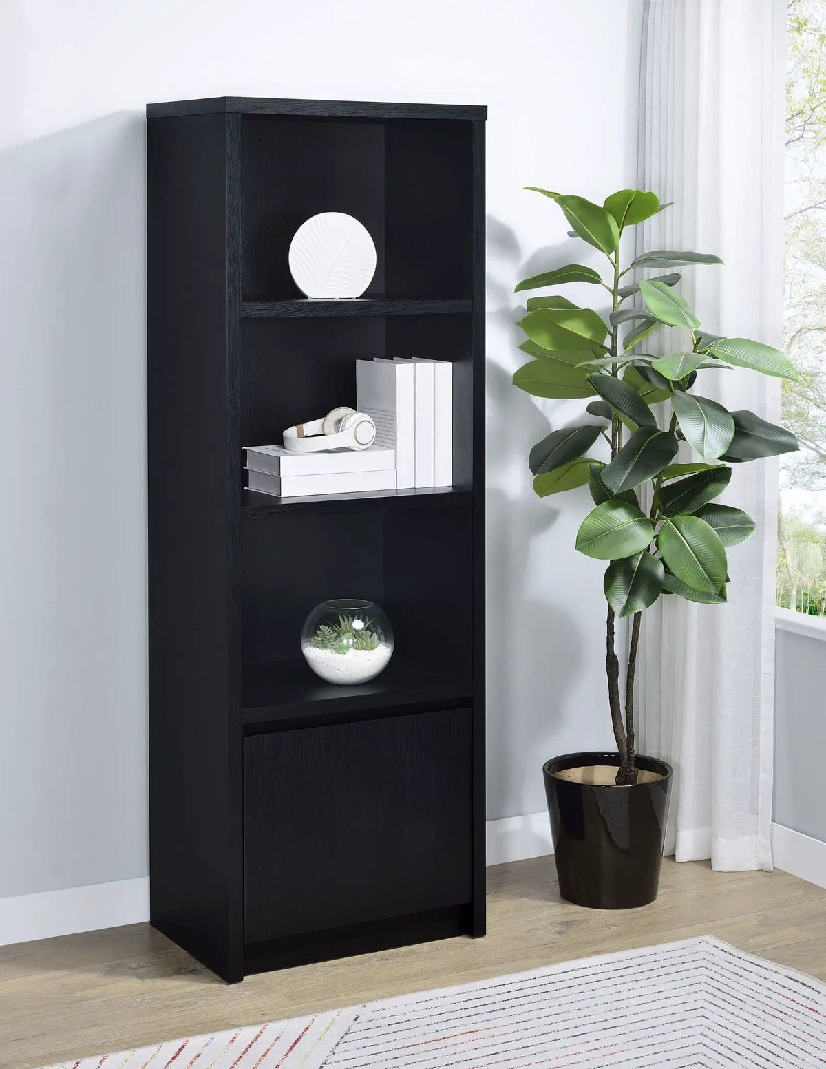 Winfield 3-shelf Media Tower Entertainment Pier | 23.5 x 15.5 x 70.75 in | Engineered Wood & Veneer | Black