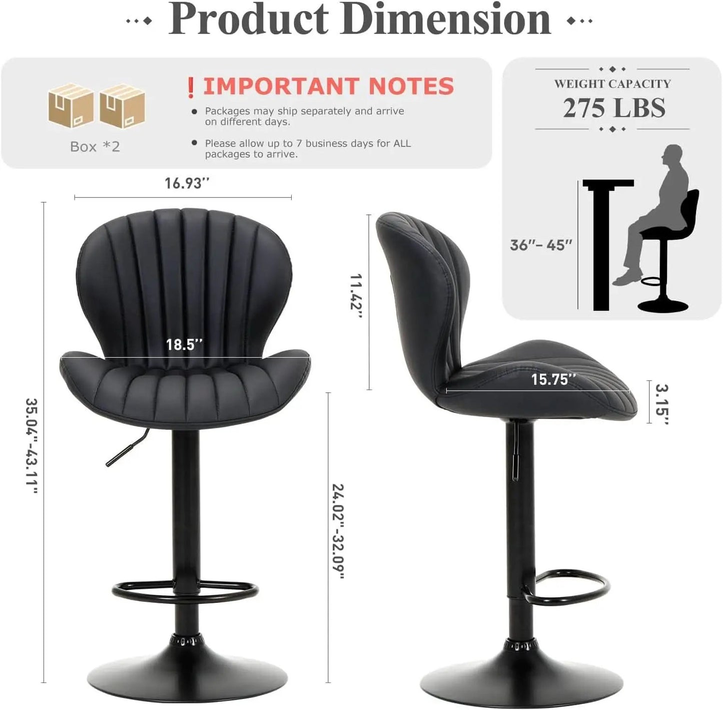 Black Adjustable Faux Leather Swivel Bar Stool Set Of Four from PriceLows™