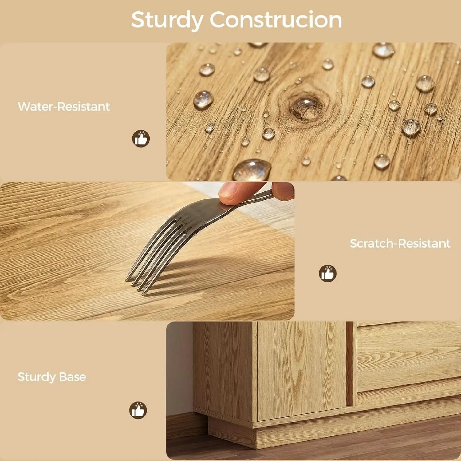 63 Inch Natural Solid Wood Sideboard With Drawers Storage from PriceLows™