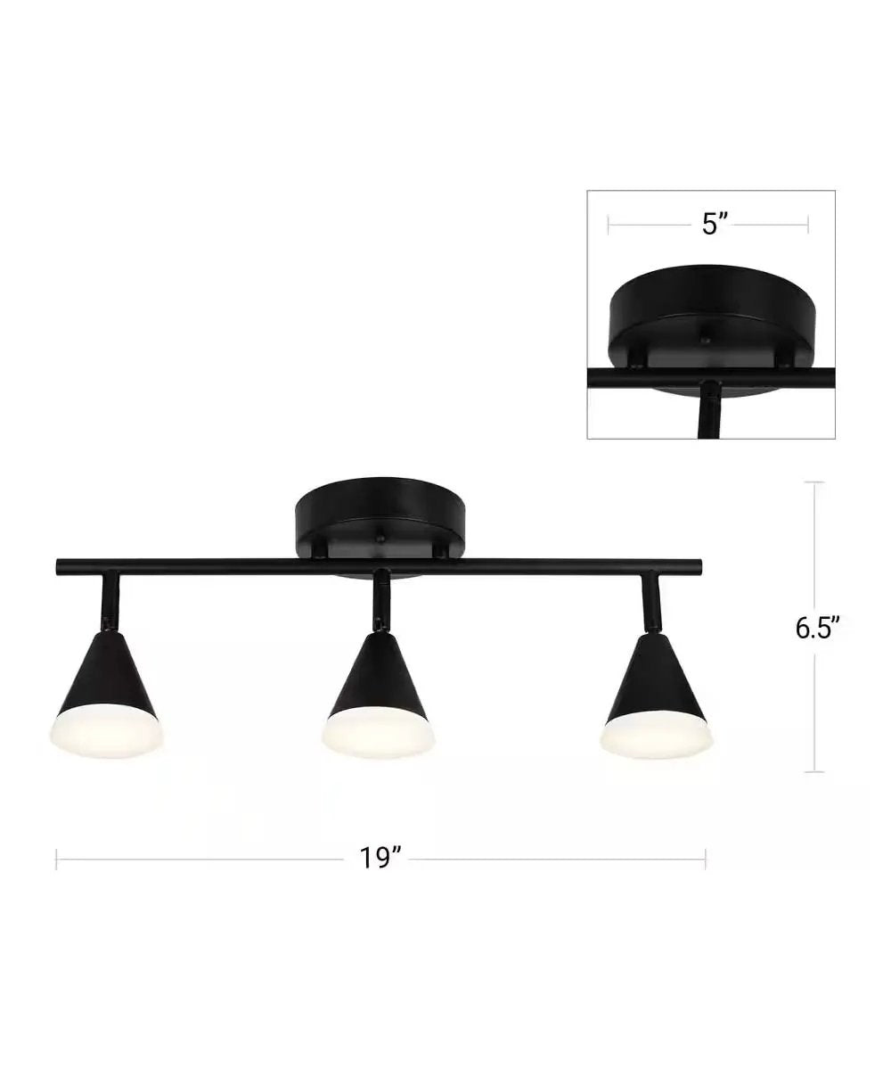 Track Light Fixture | 19 Inch 3 Light | Matte Black | Frosted Acrylic