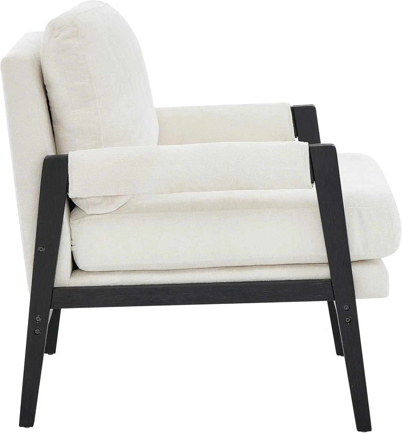 White Chenille Upholstered Mid Century Accent Armchair from PriceLows™