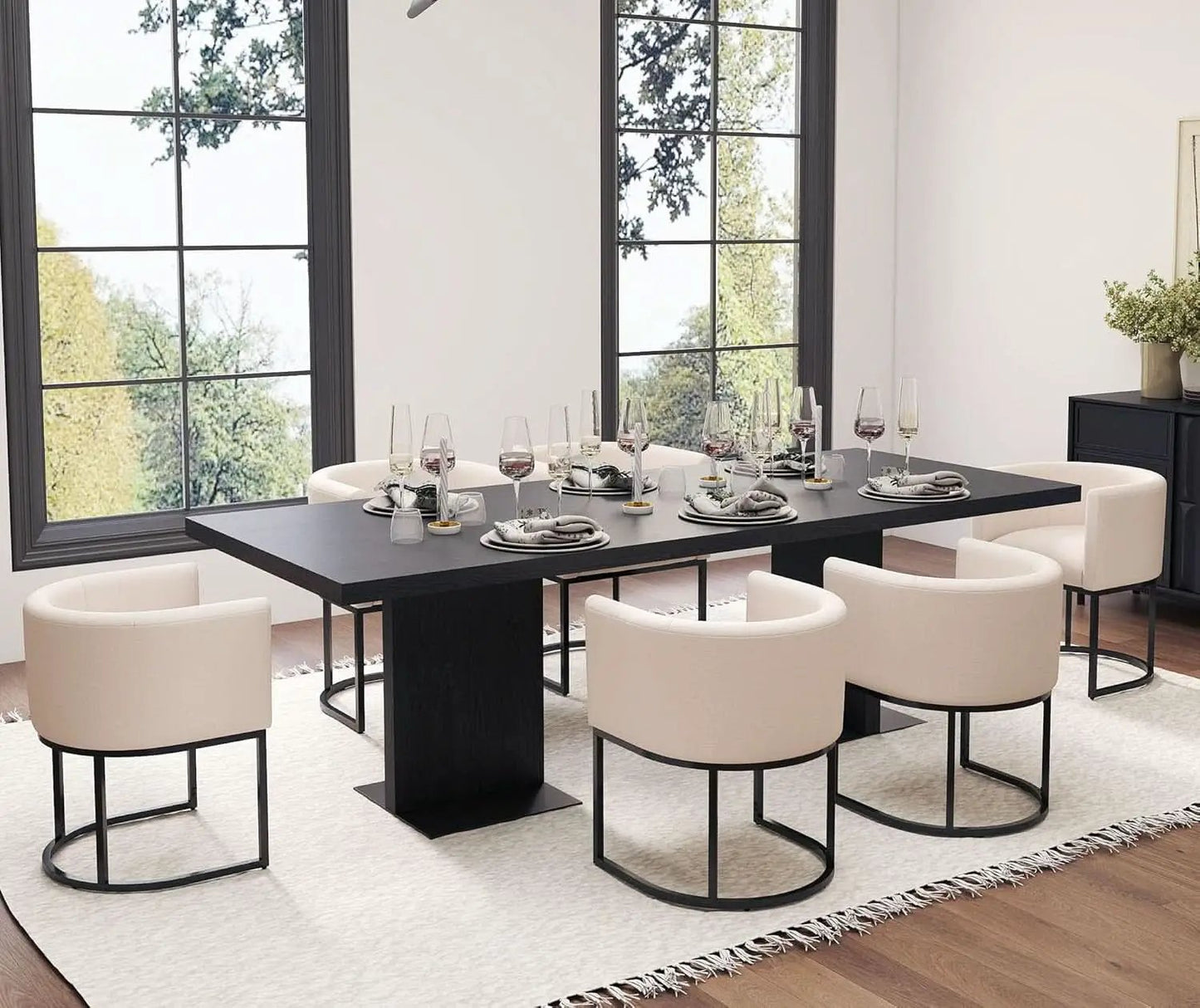 Cream Upholstered Barrel Dining Chairs 18.5-Inch Wide from PriceLows™