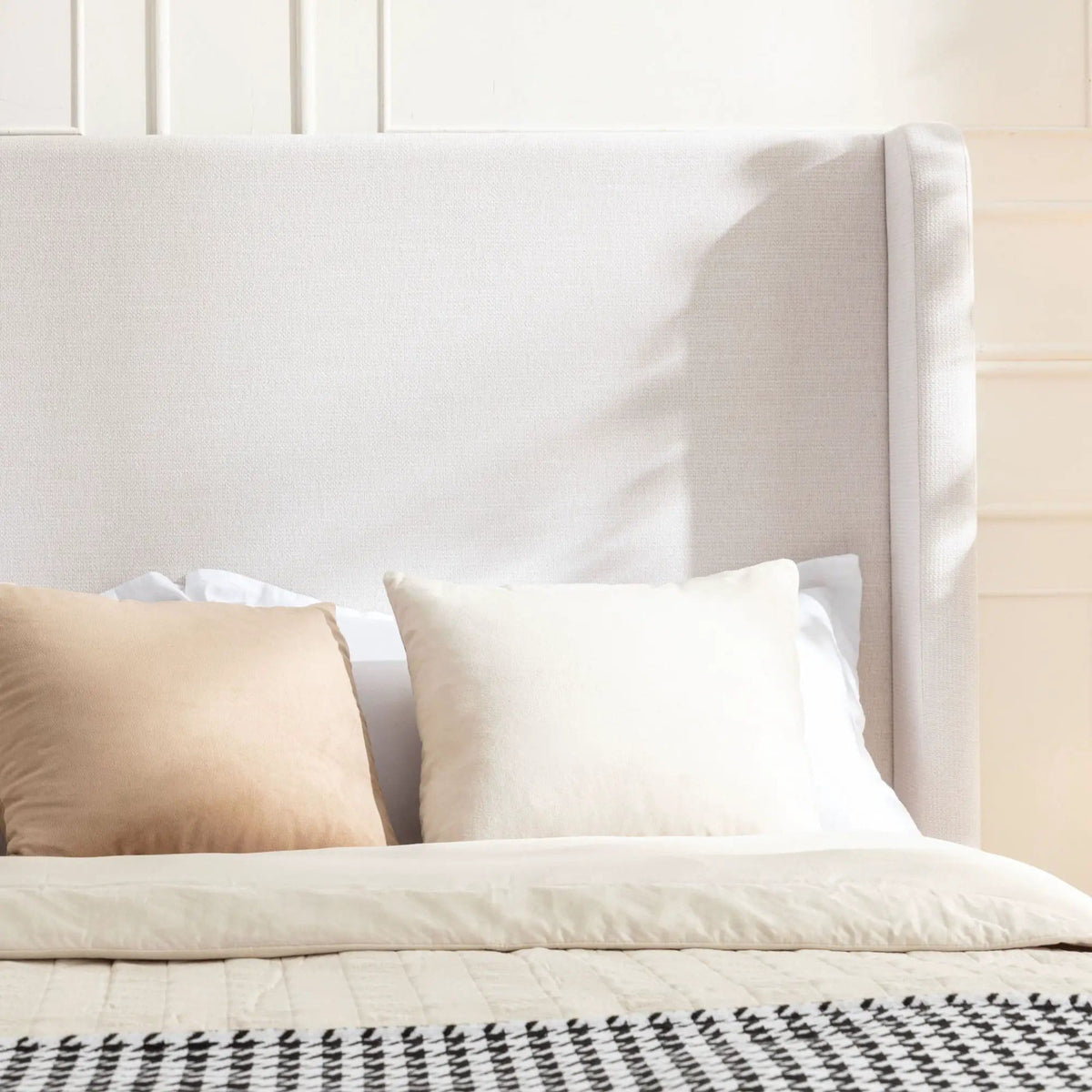 Hayden Upholstered Wingback Bed With Tall Headboard | 2 Pieces | Solid Wood & Walnut | Bedroom