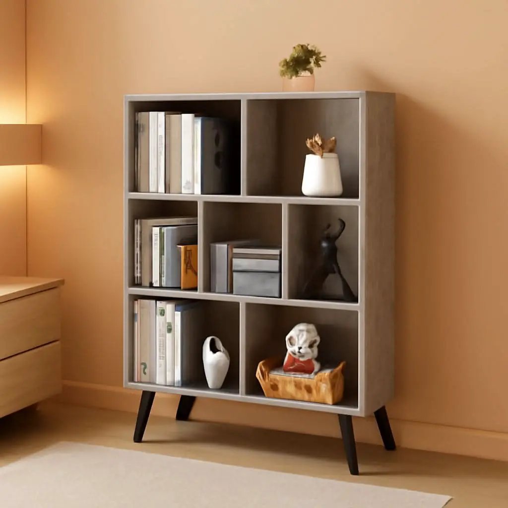 Three Tier Grey Bookshelf For Small Spaces With Crisscross from PriceLows™