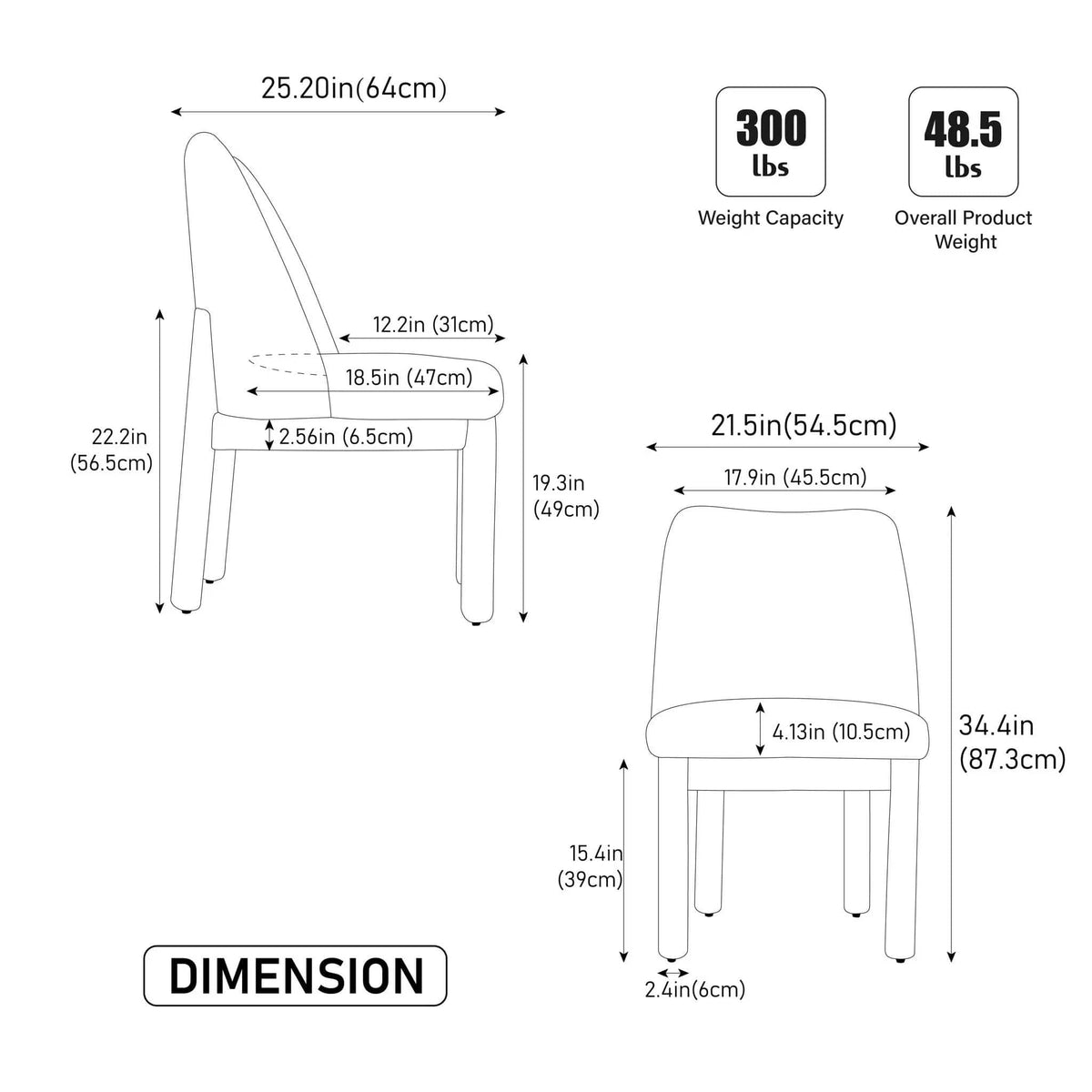 Wide Minimalist Dining Chair Chair Set | Chair Set | Rubberwood & Fabric | Dining Room