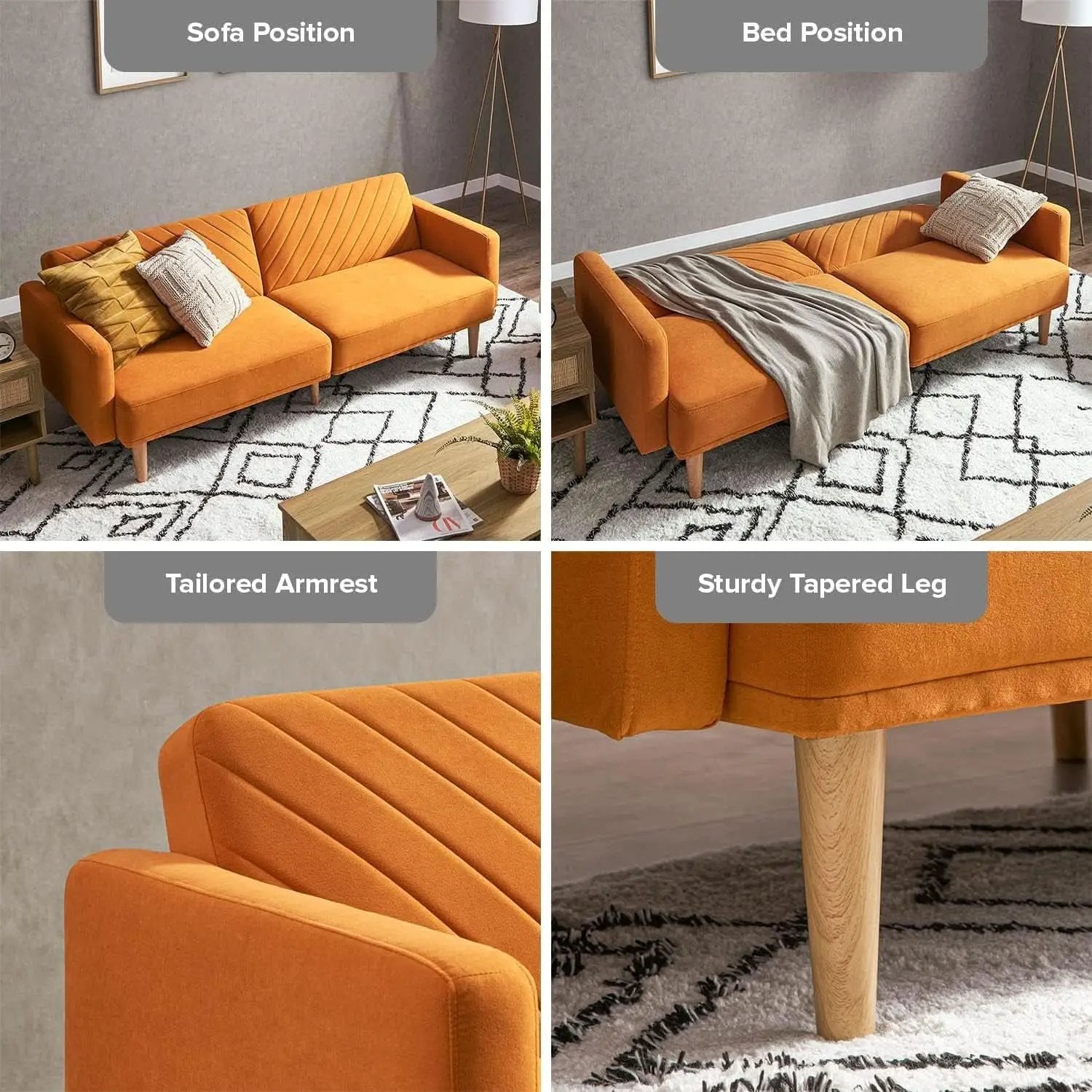 Chloe Futon Sofa Bed With Tapered Legs Adjustable Back from PriceLows™