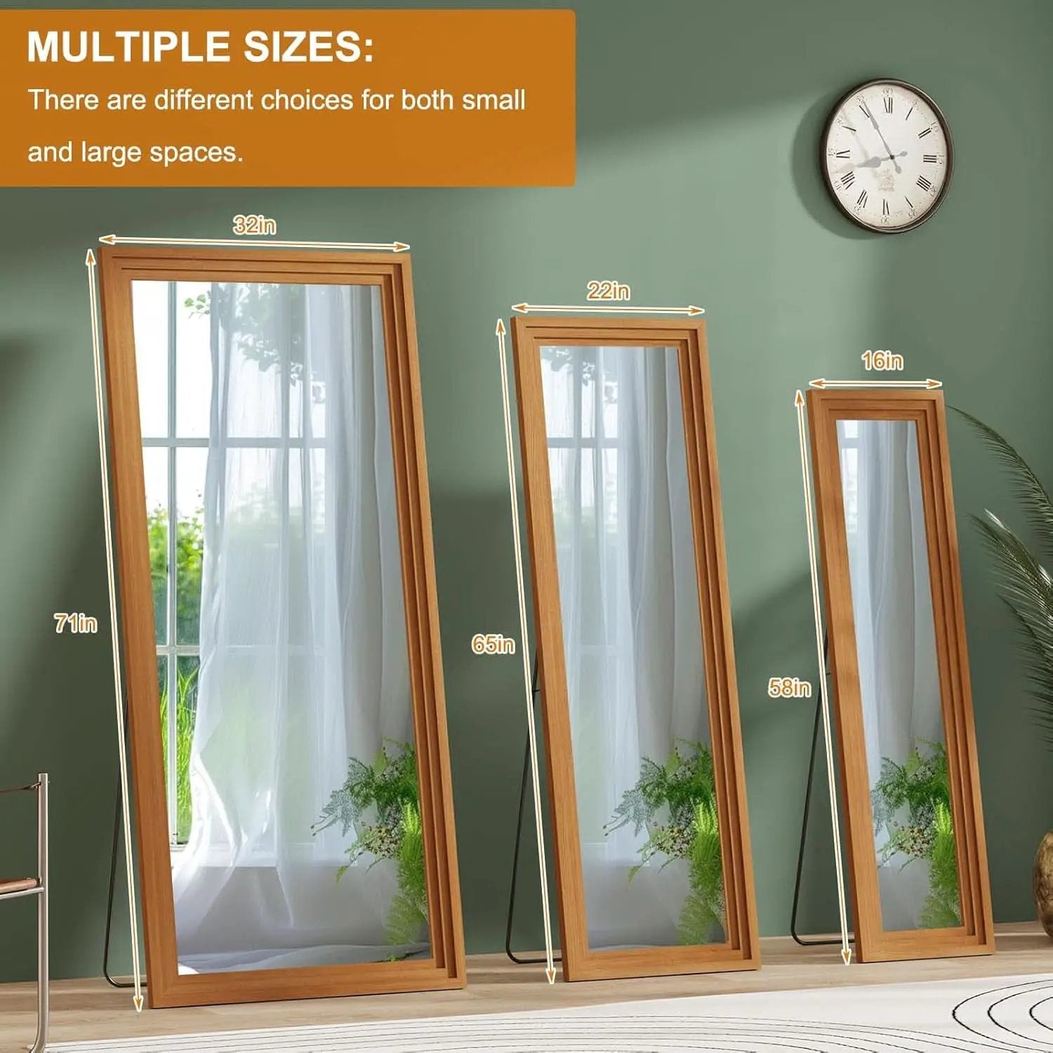 Full Length Mirror 71x32 Walnut Wood Frame Wall Mounted from PriceLows™