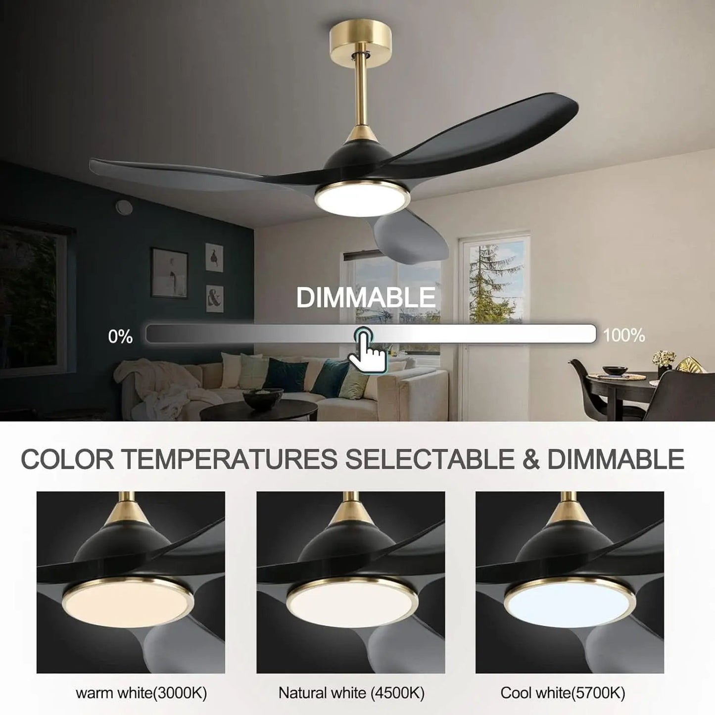 52 Inch Quiet Dc Motor Ceiling Fan With Lights Remote from PriceLows™