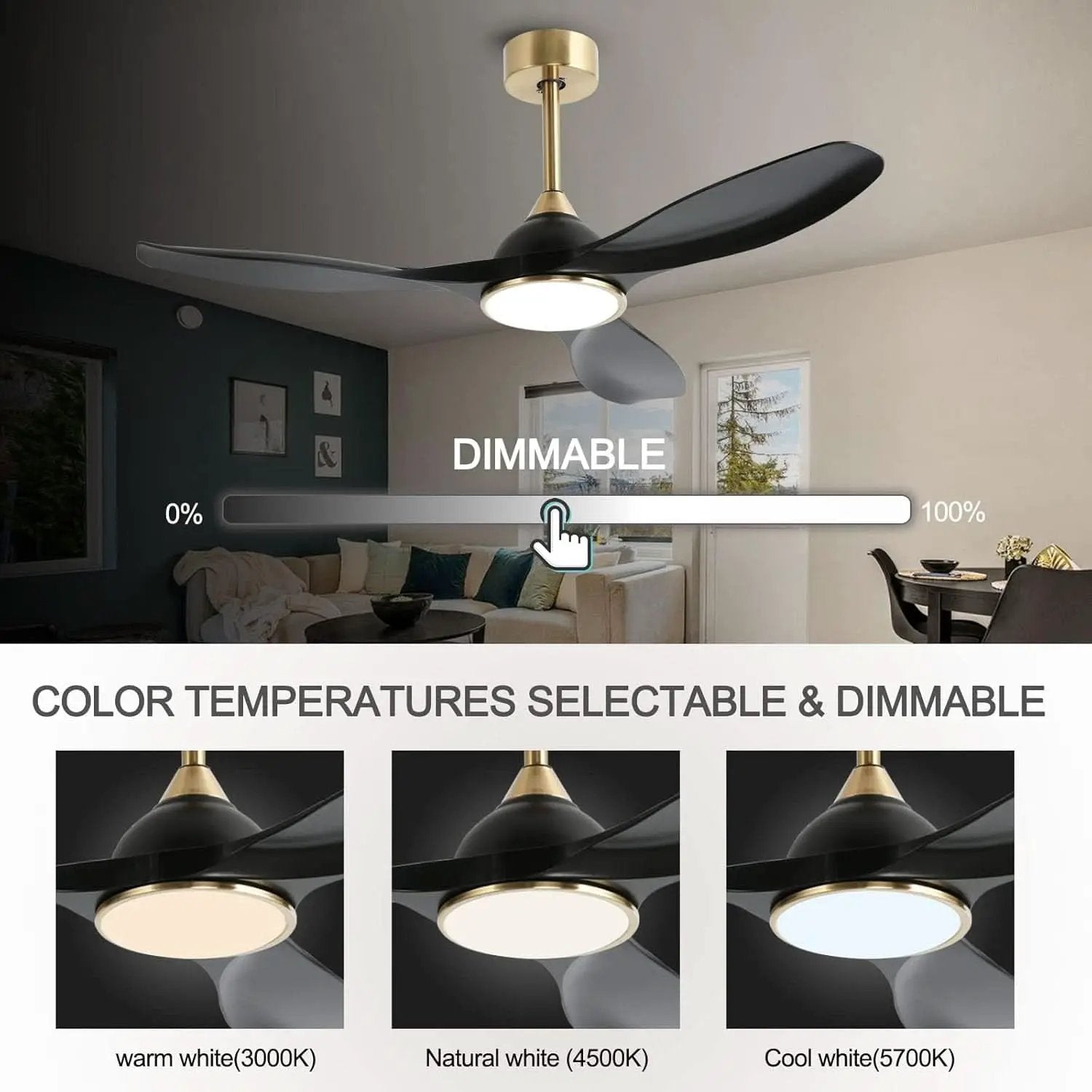52 Inch Quiet Dc Motor Ceiling Fan With Lights Remote from PriceLows™