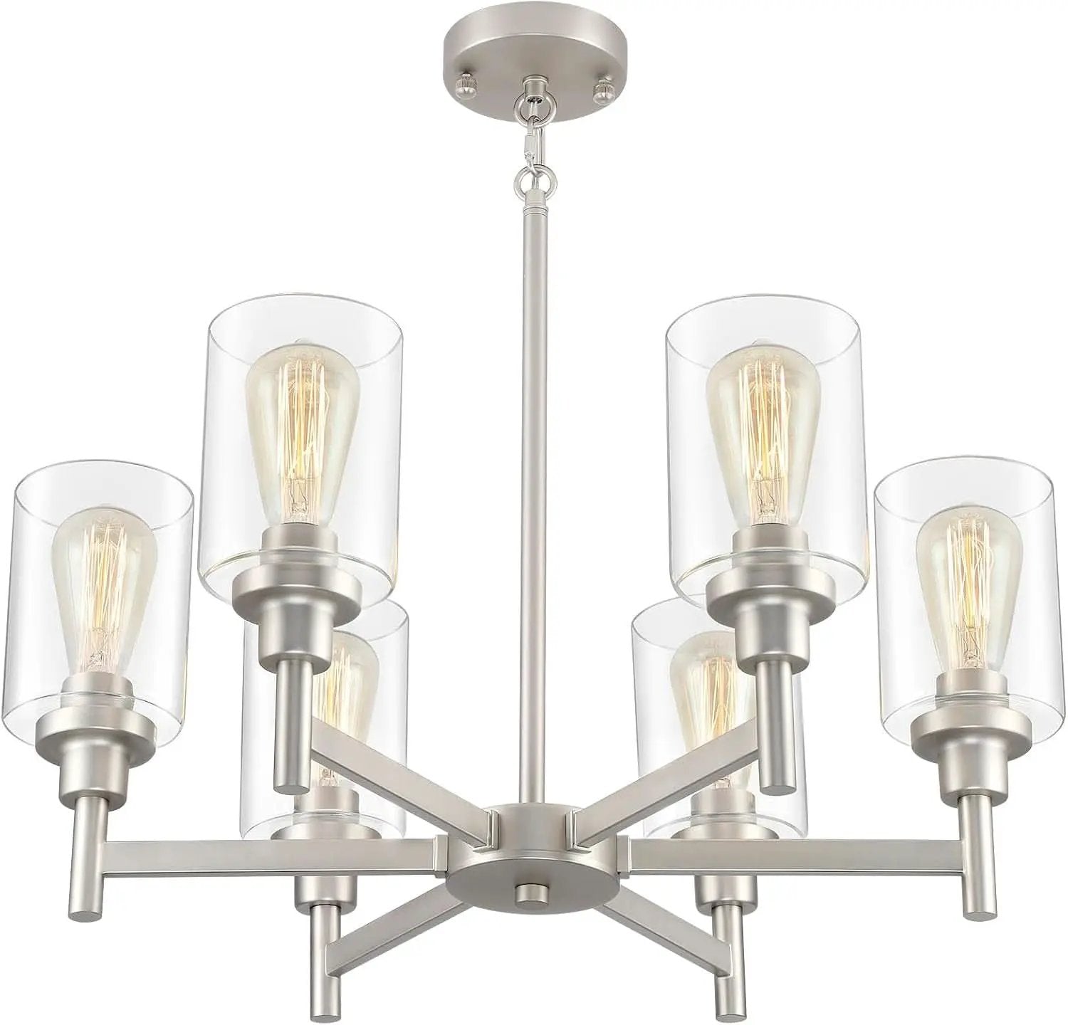 Brushed Nickel Six Light Chandelier With Clear Glass Shades from PriceLows™