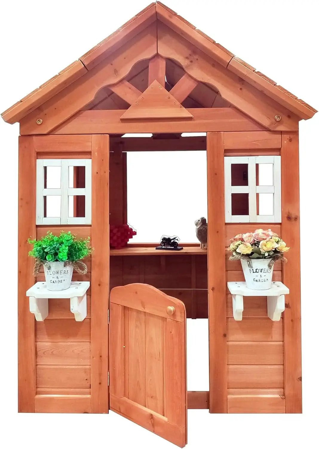 Wooden Outdoor Playhouse With Two Windows Flowerpot from PriceLows™