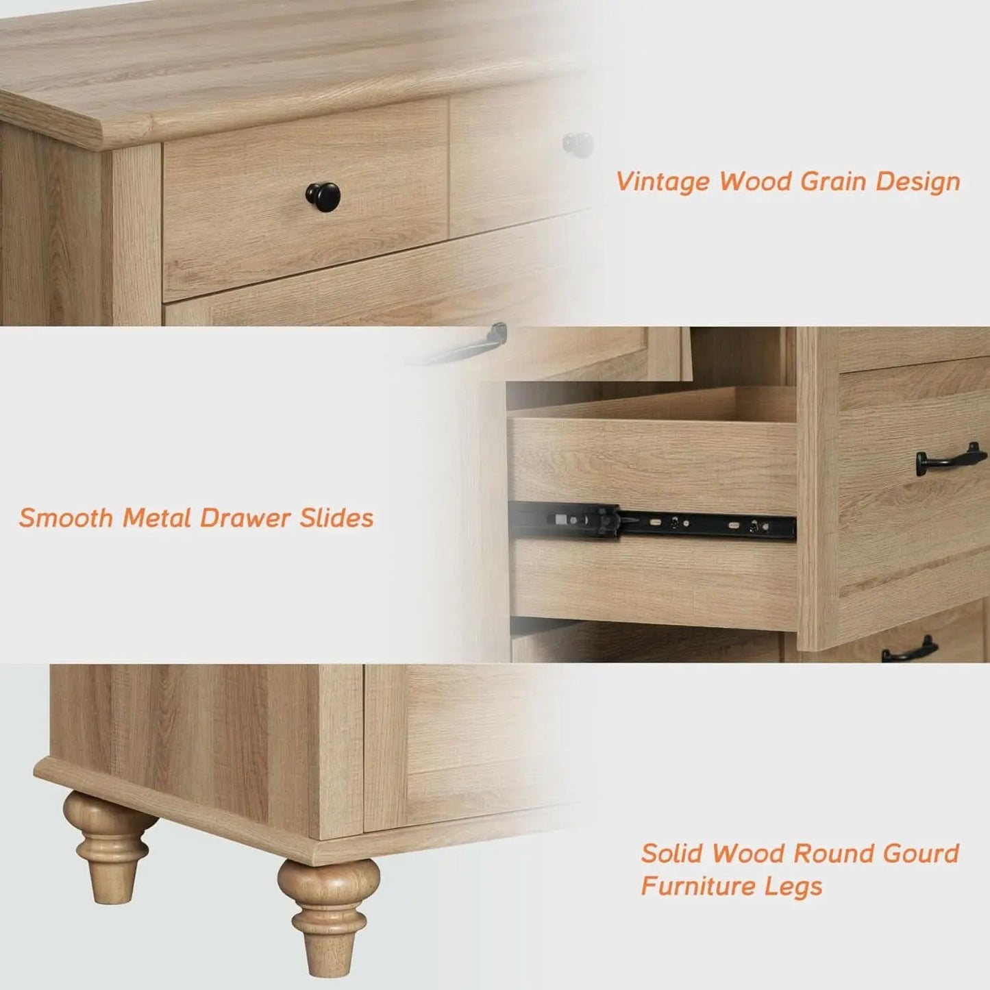 Oak Midcentury Dresser Five Drawers Storage Organizer from PriceLows™