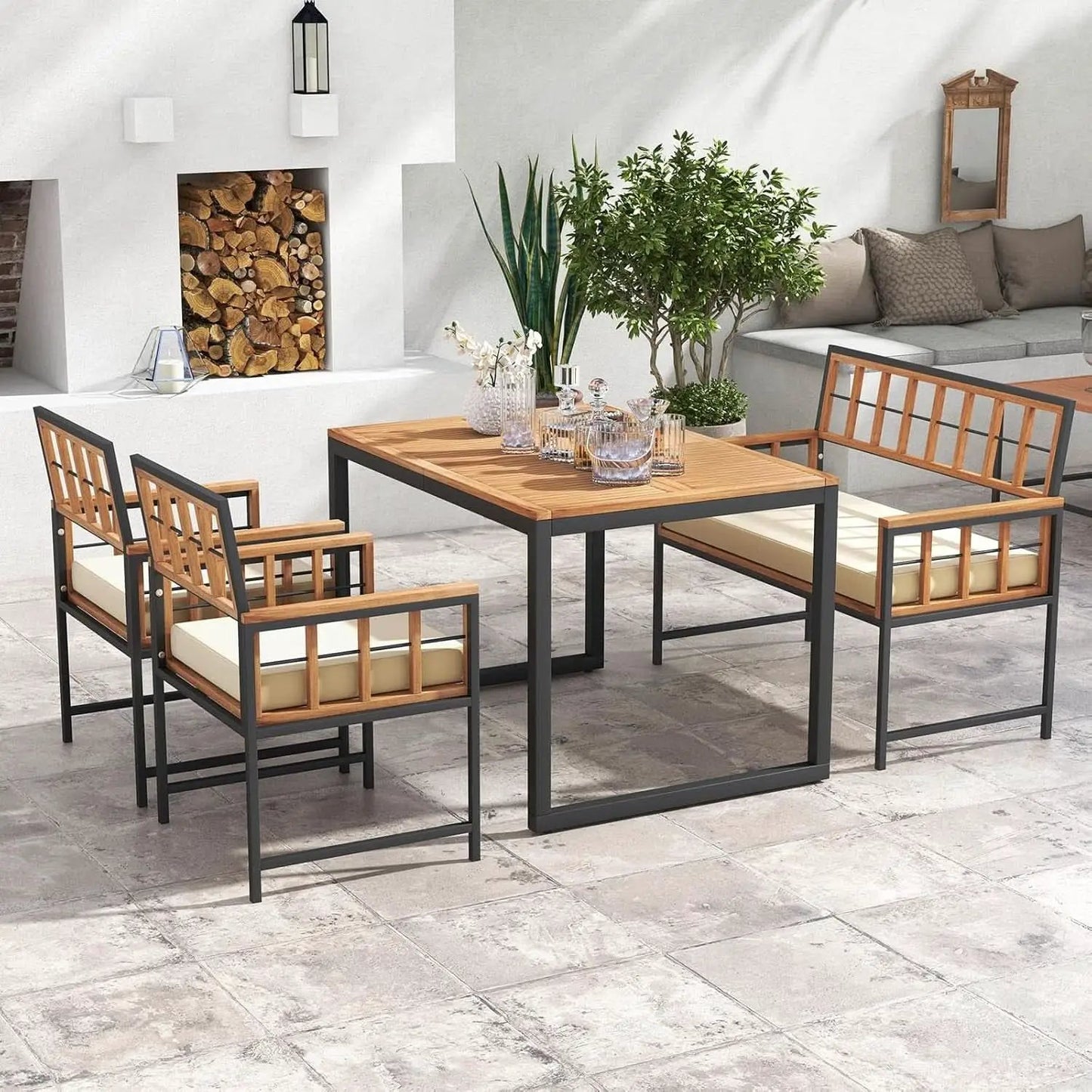4 Piece Patio Dining Set With 47 Inch Acacia Table from PriceLows™