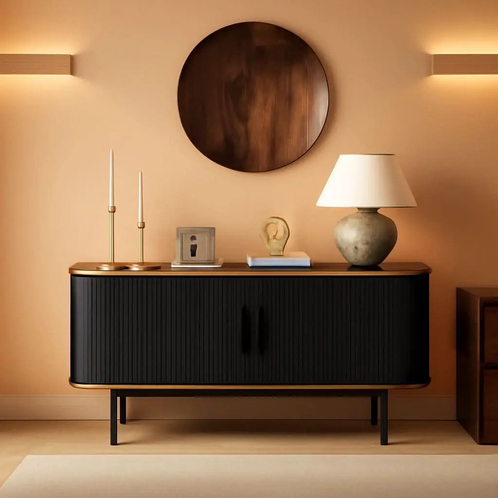 47 Inch Black TV Stand With Sliding Doors And Storage from PriceLows™