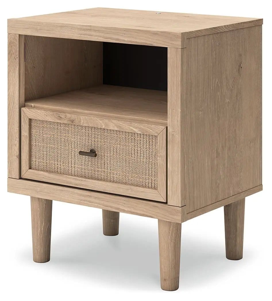 Cielden One Drawer Night Stand Nightstands w/ Charging Station | 21.3 x 15.79 x 25 in | Engineered Wood & Linen | Two-Tone