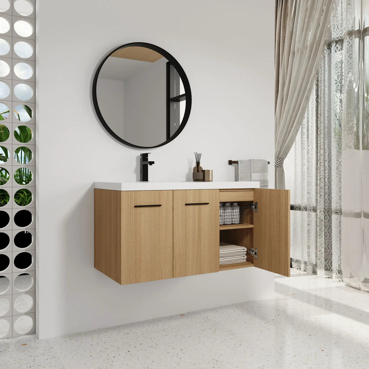 Wall Mounted Floating Bathroom Vanity | 3 Door Modular | Gel Coat Sink