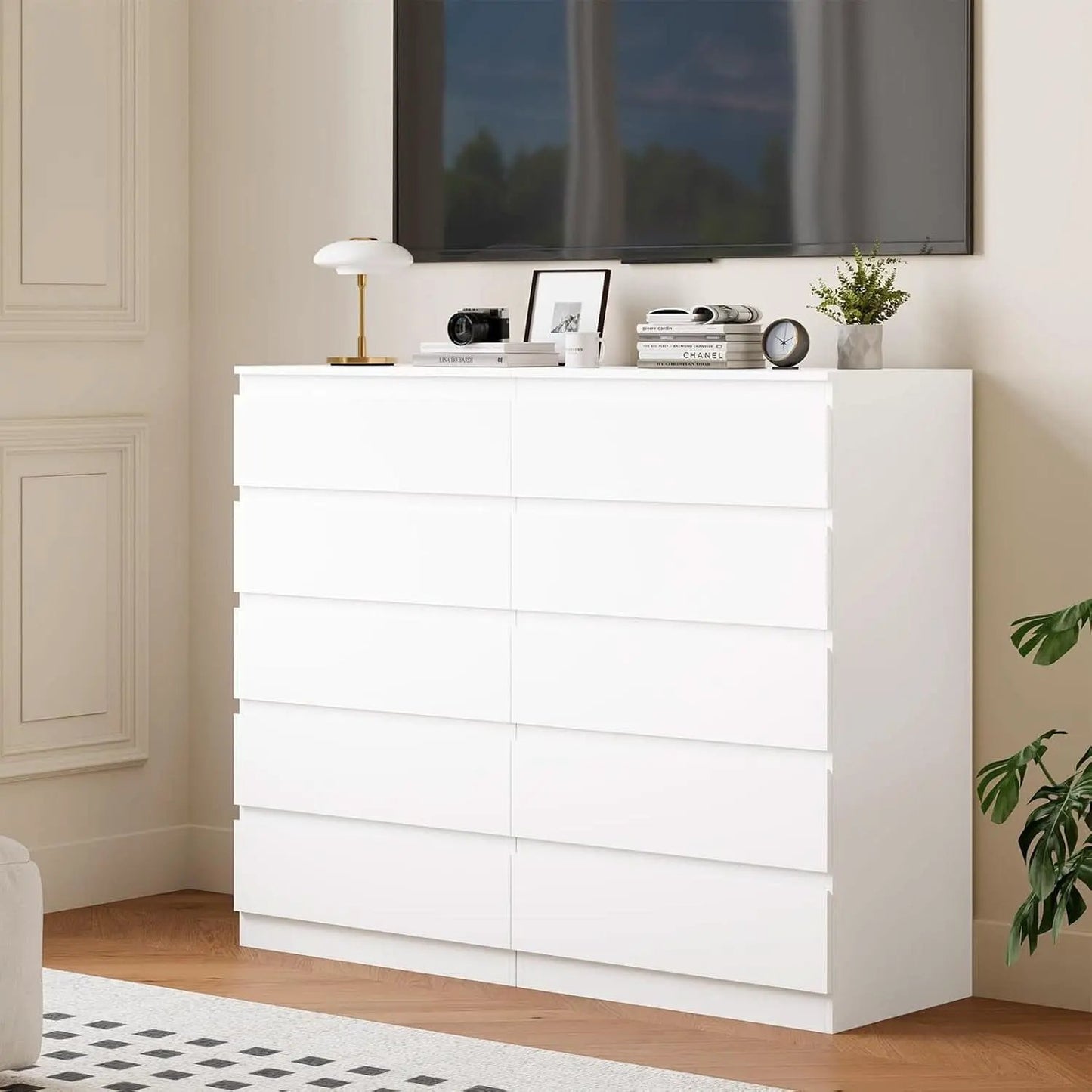 White Contemporary Solid Wood Dresser Five Drawers from PriceLows™