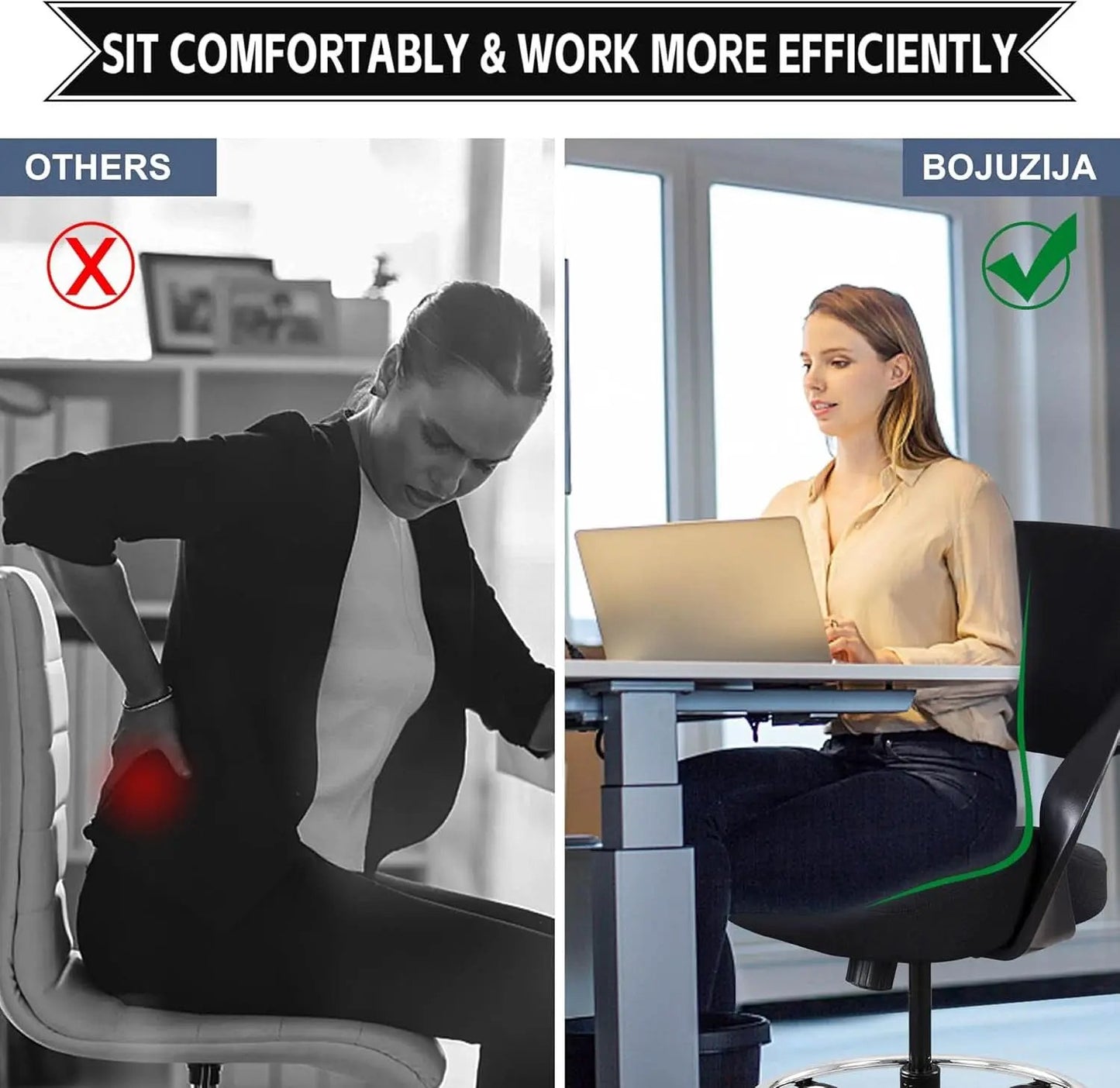 Ergonomic Drafting Chair With Lumbar Support And Foot Ring Black from PriceLows™