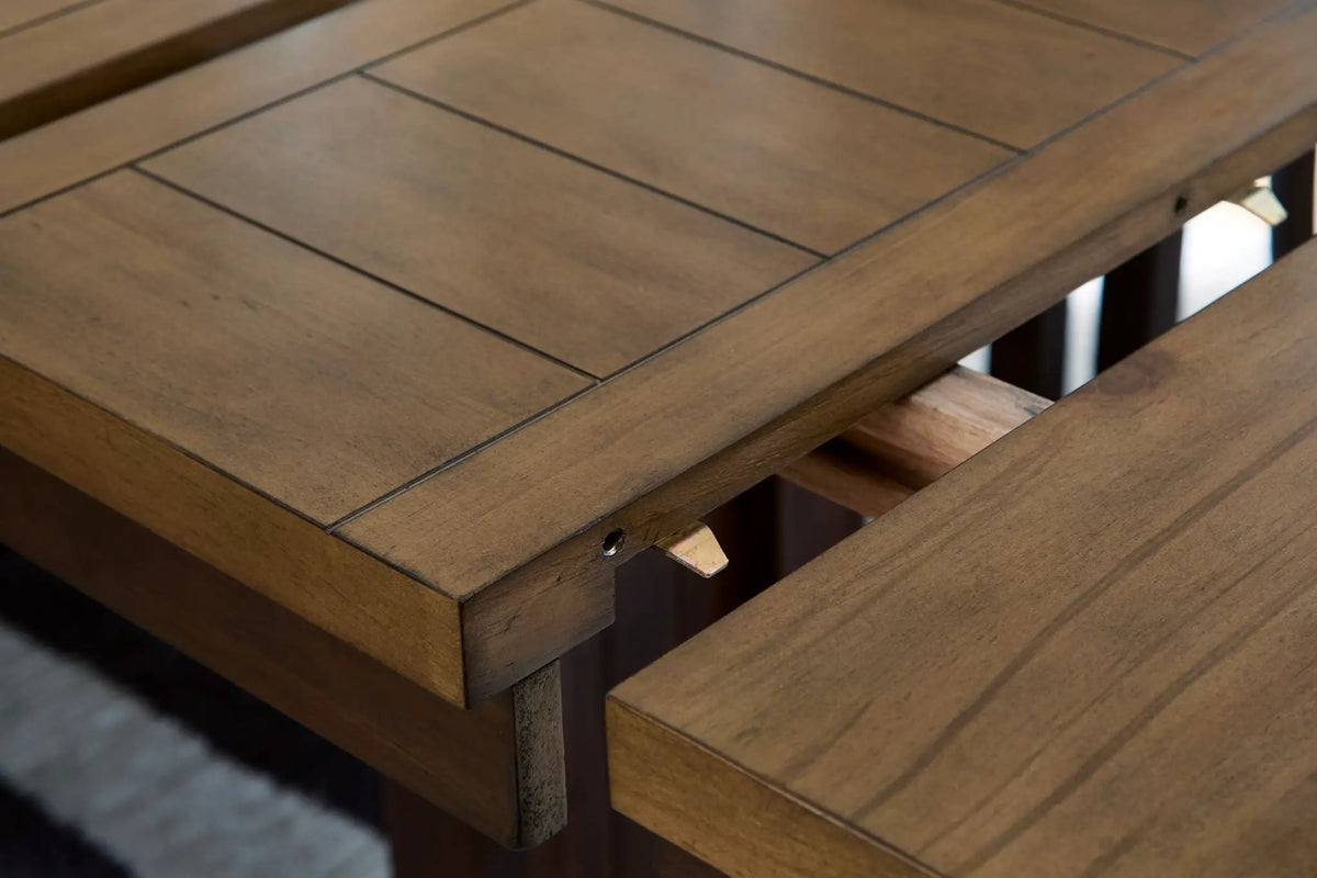 Rylandeen Counter Height Extension Table | Light Brown And Dark Brown | 86 Inch Width | One Leaf