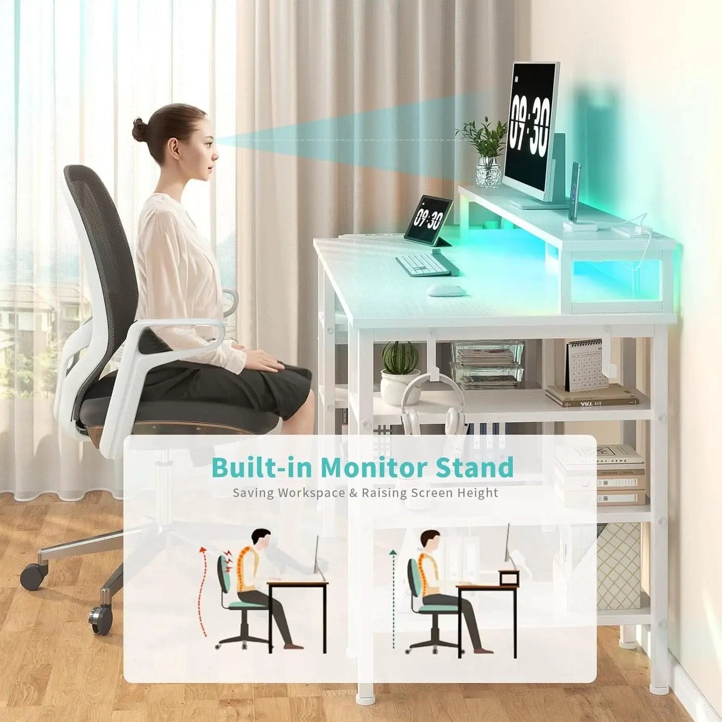 47 Inch Gaming Desk With LED Lights For Home Office Use from PriceLows™